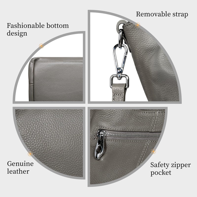 Iswee Genuine Leather Purses for Women Designer Shoulder Bag Gray Crossbody Handbags Top Handle Purse Satchel Bag(Gray) - Image 3